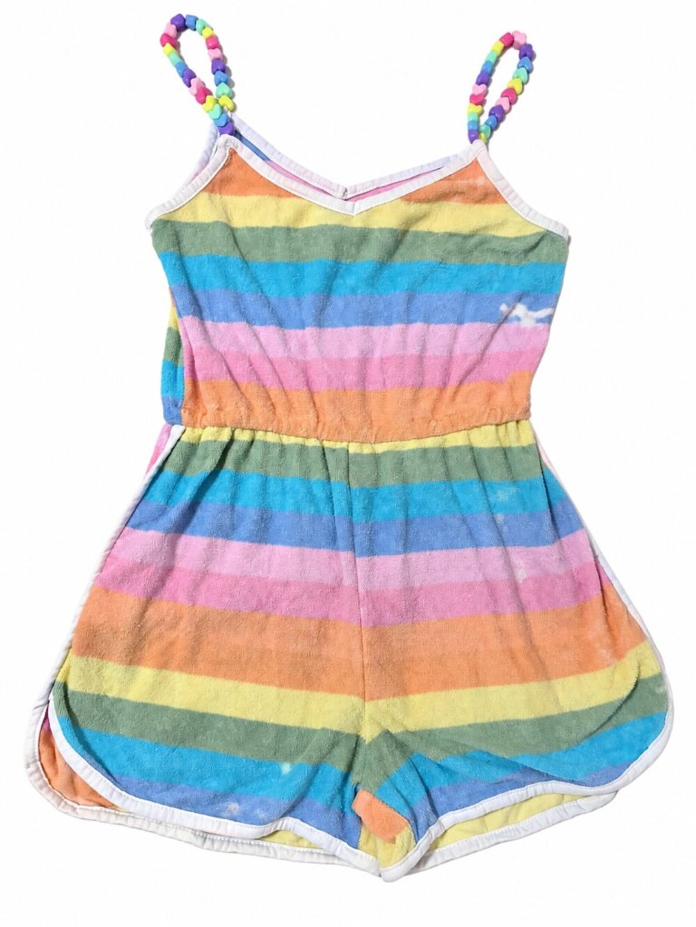 Lola + The Boys Girls Rainbow Striped Romper Heart Beaded Straps Size 8